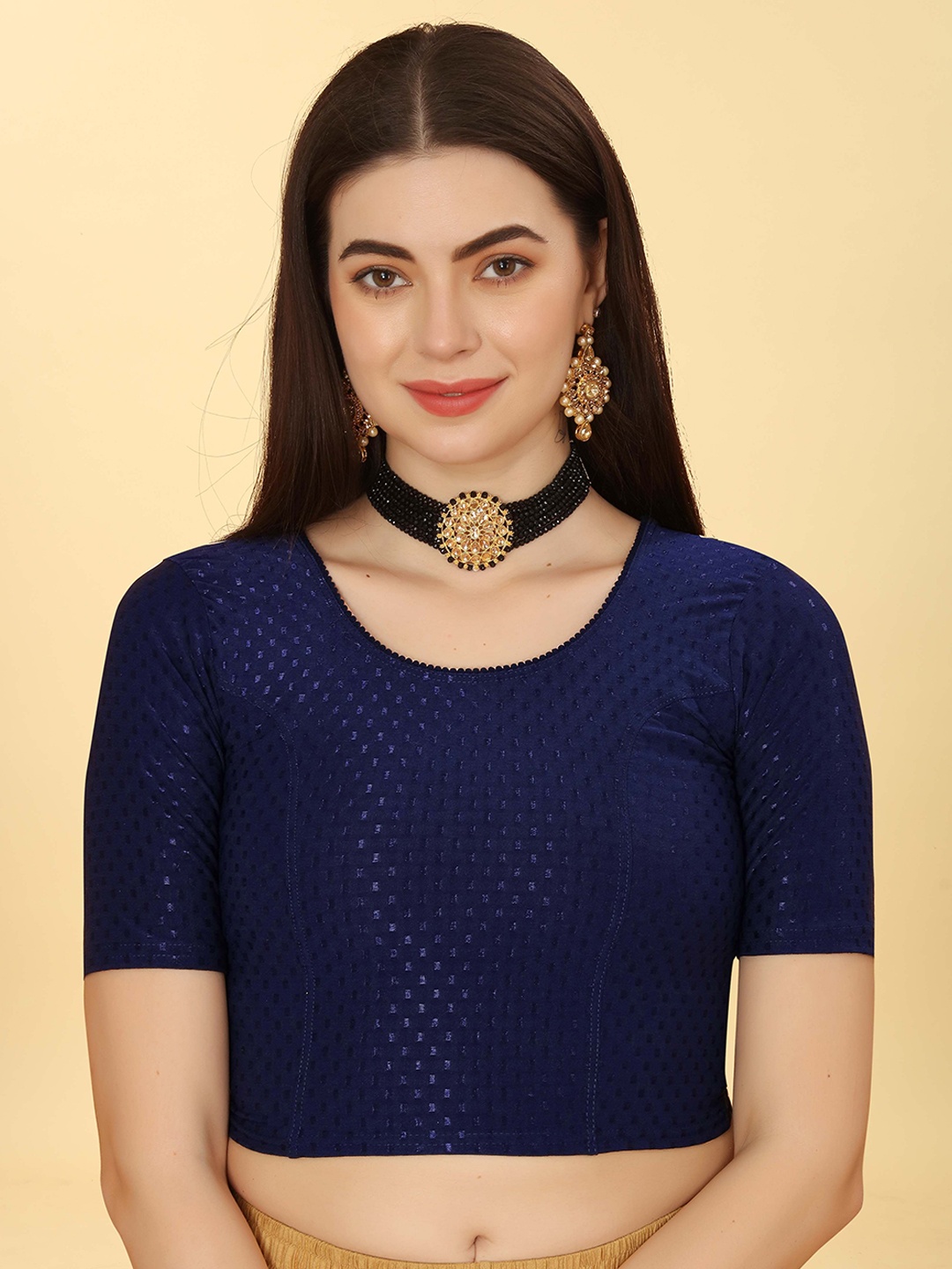 

Krimmple Stretchable Saree Blouse, Navy blue
