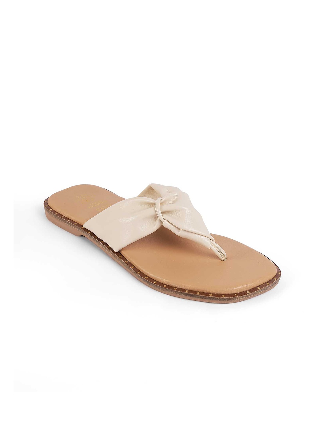 

Tresmode Women Leather T-Strap Flats, Cream