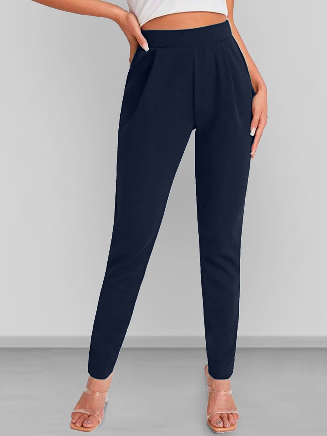 

Dream Beauty Fashion Women Easy Wash Pleated Trousers, Navy blue