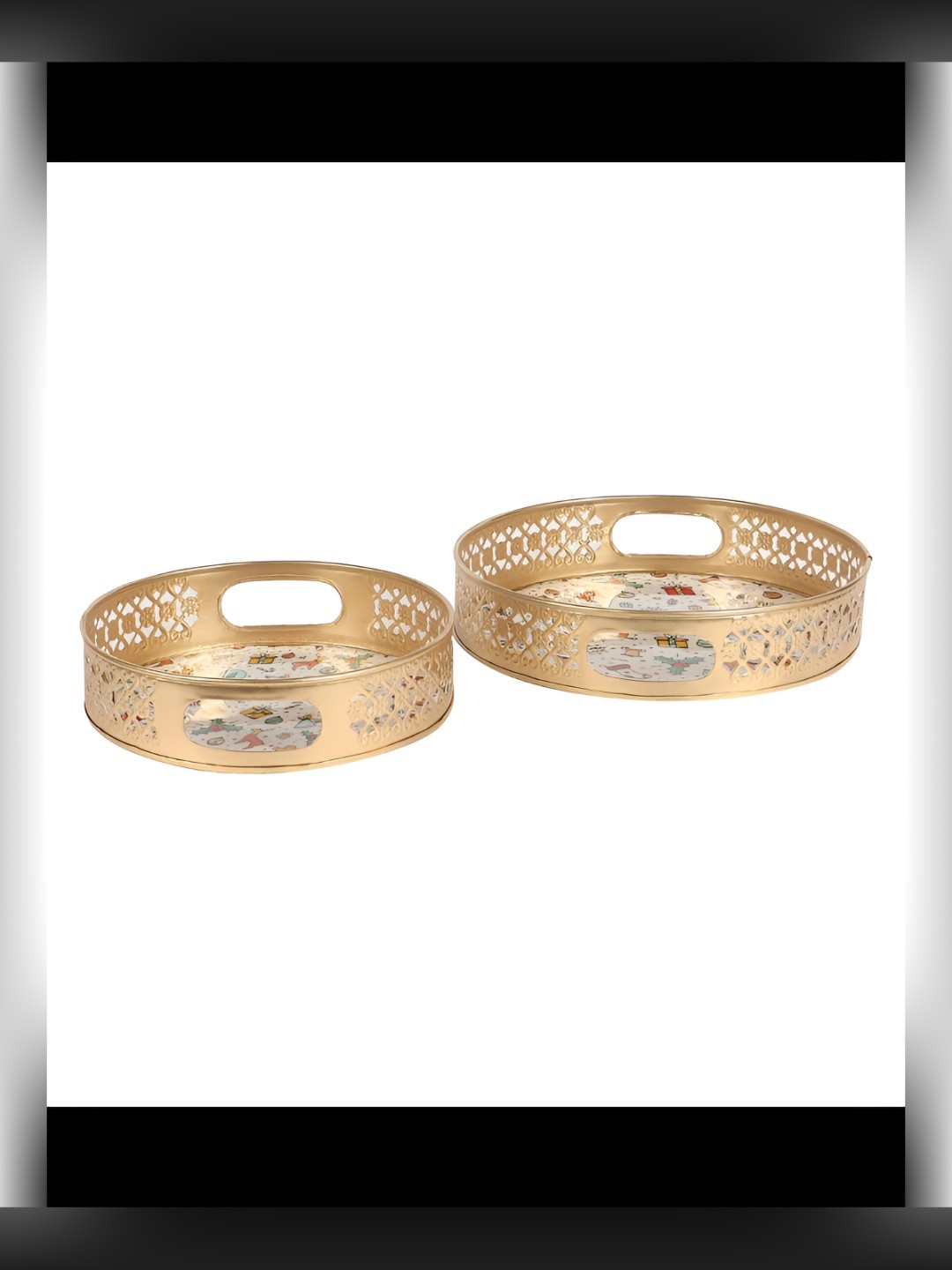 

Amaya Decors Gold-Toned & White 2 Pieces Christmas Gifts Printed Metal Serving Tray