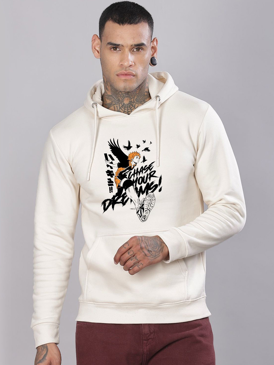 

ADRO Men Printed Hooded Sweatshirt, White