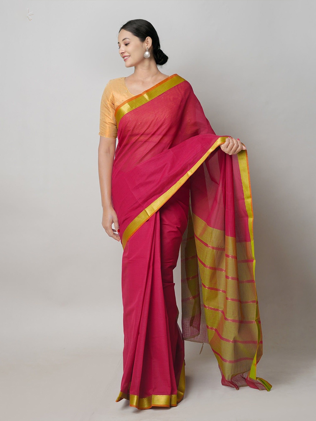 

Unnati Silks Zari Pure Cotton Mangalagiri Saree, Maroon