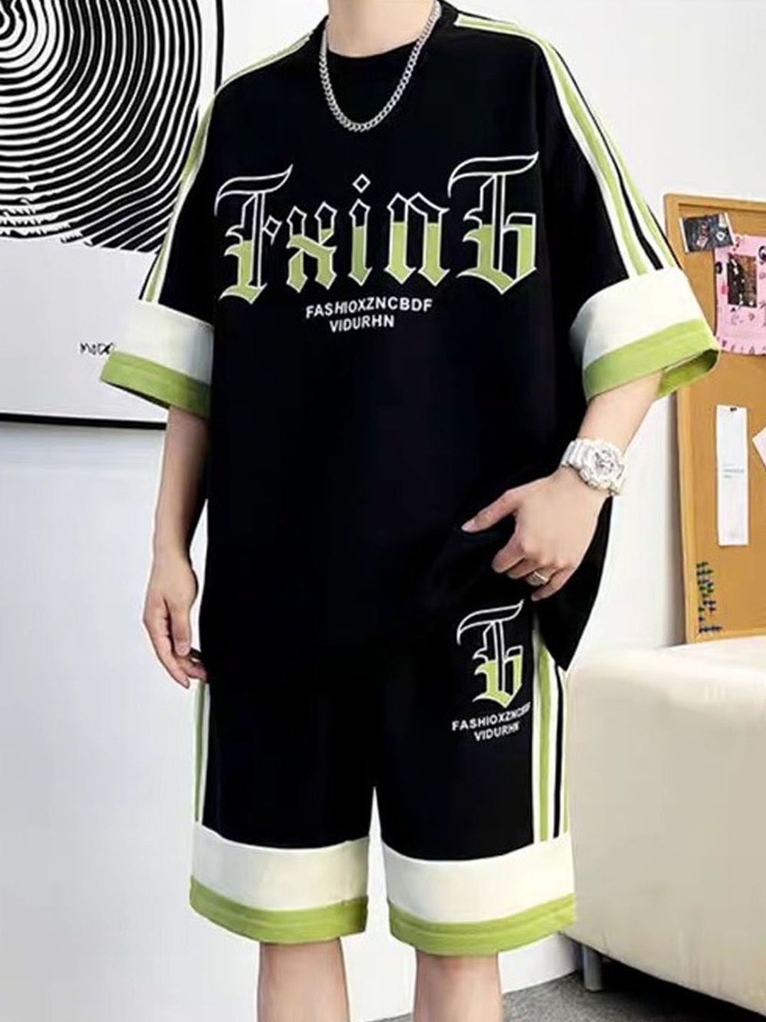 

StyleCast Black Typography Printed T-Shirt With Shorts