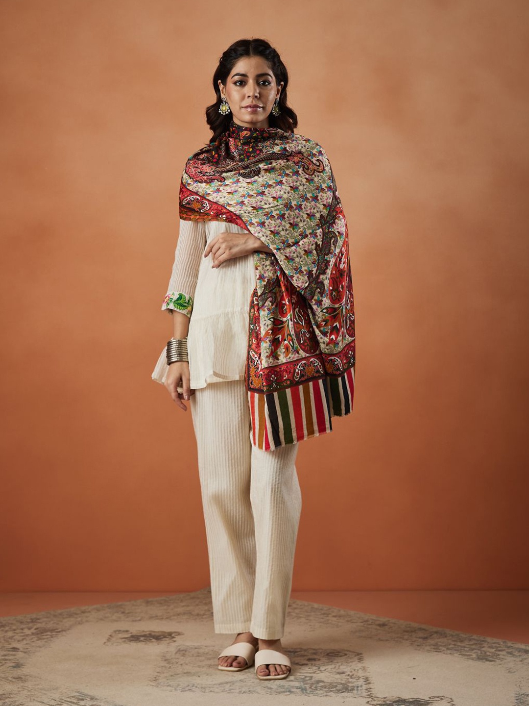 

Pashmoda Women Ethnic Motifs Printed Stole, White