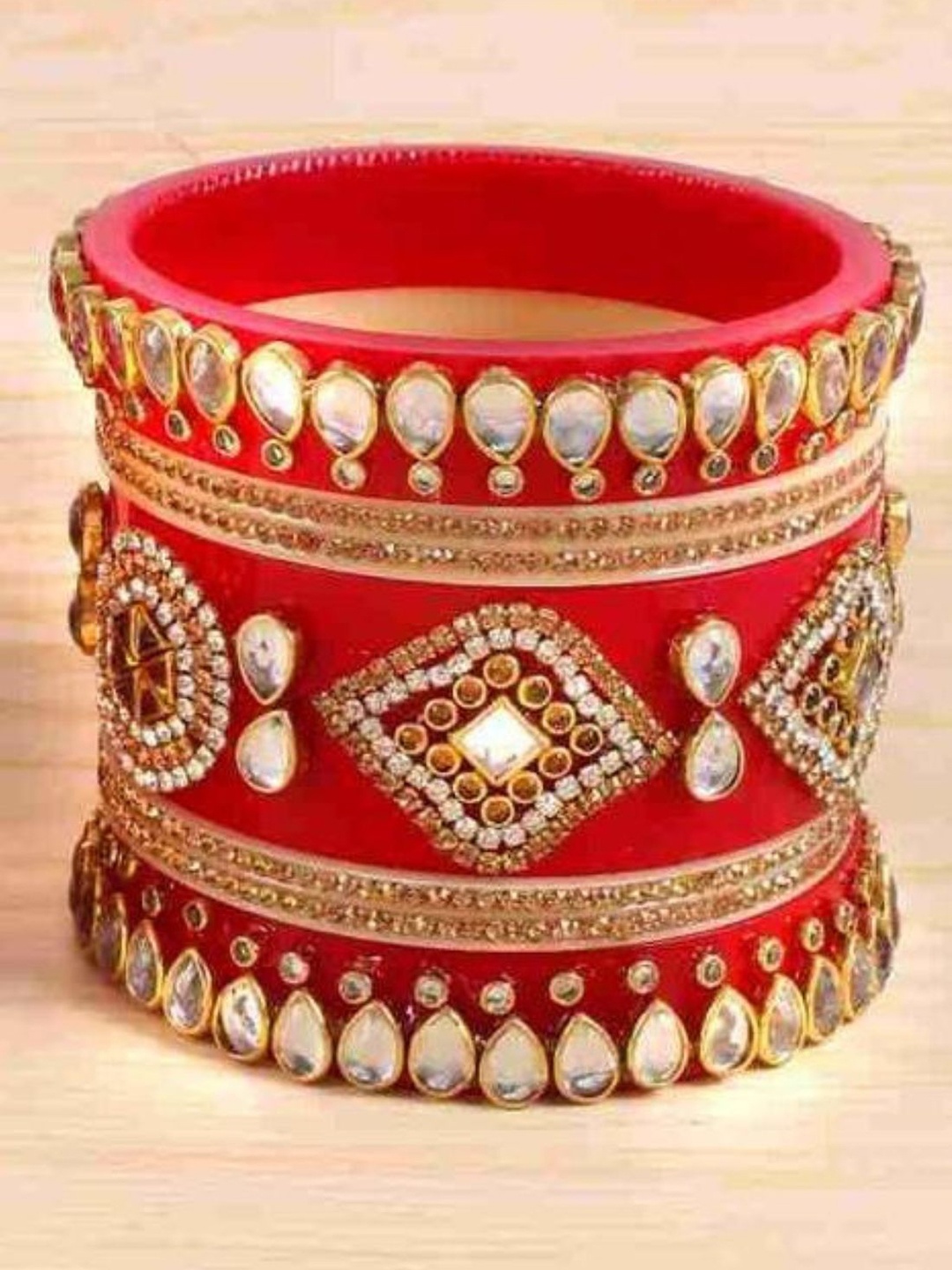 

Zindura Set Of 2 Gold-Plated Kundan-Studded Bangles, Maroon