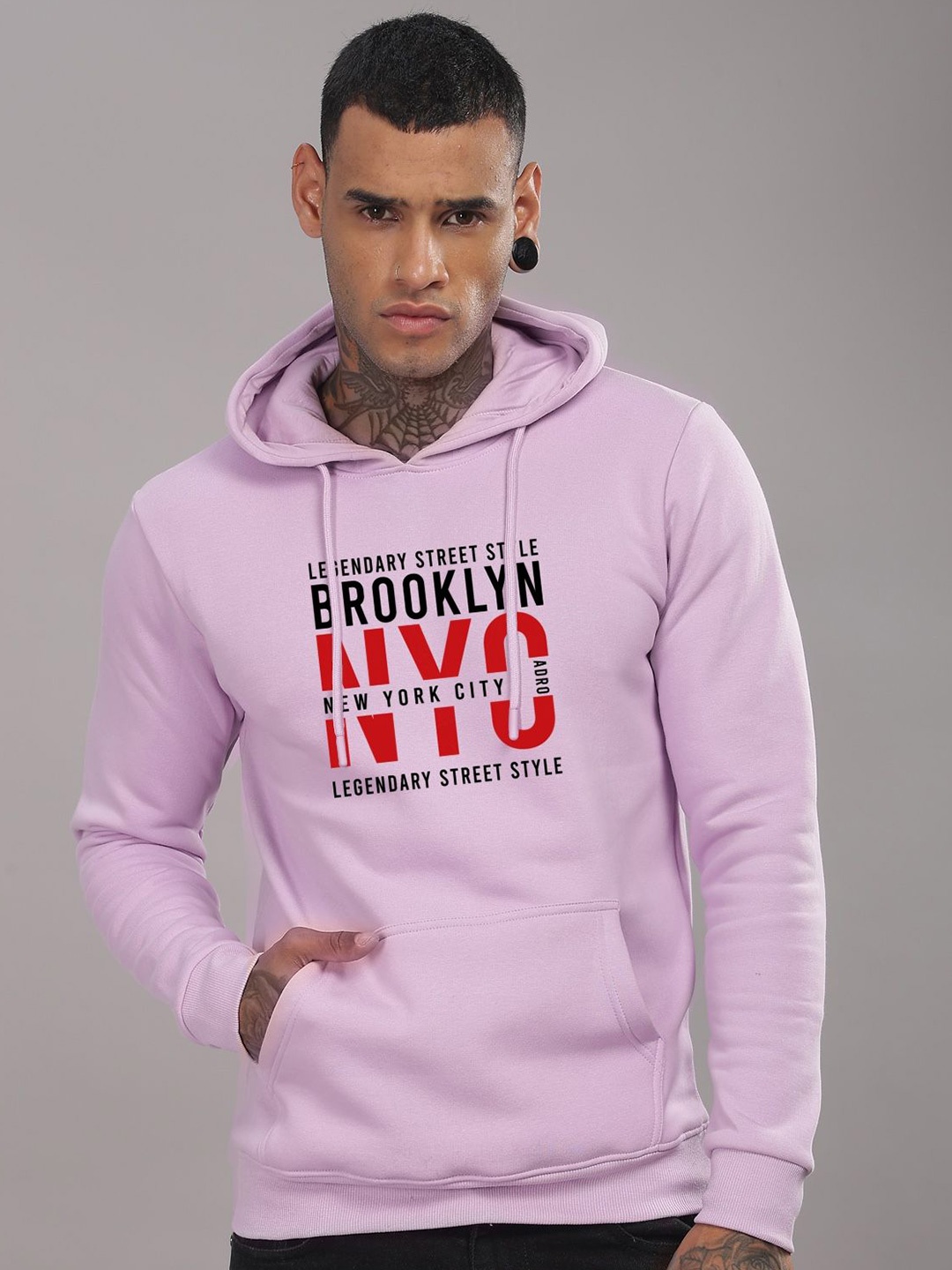 

ADRO Men Typography Printed Hooded Cotton Sweatshirt, Lavender
