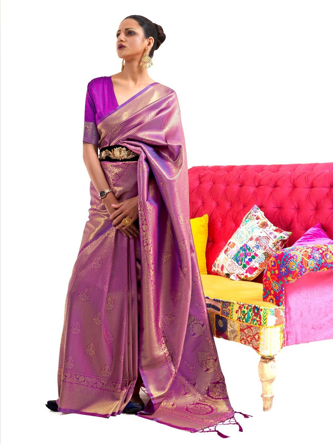 

ODETTE Woven Design Zari Saree, Purple