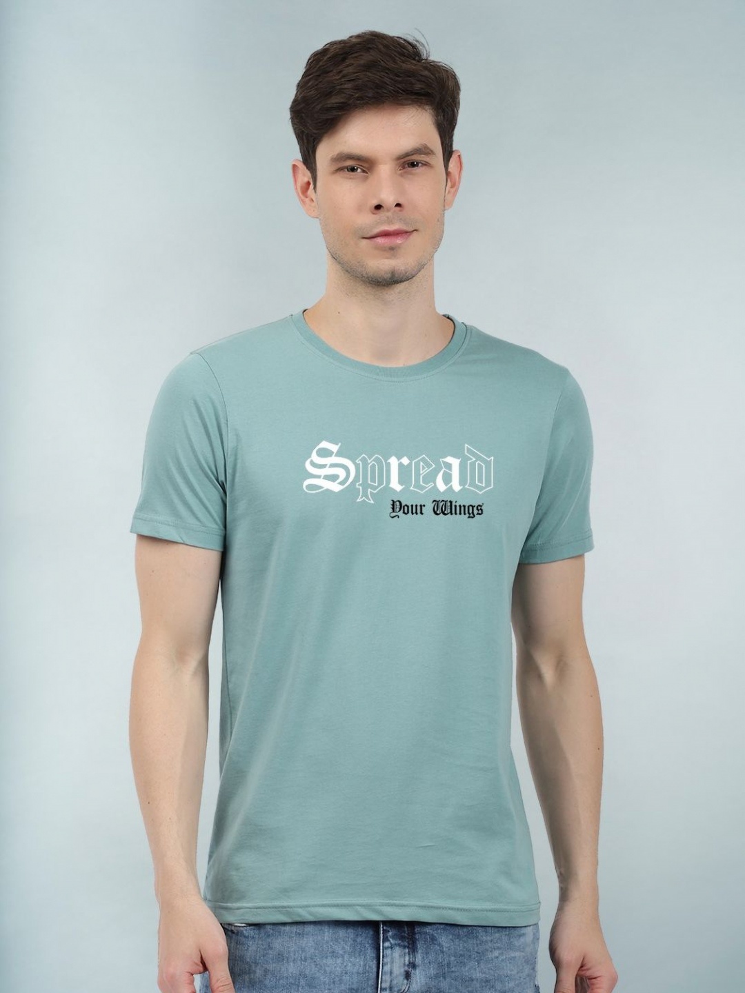 

PRONK Men Typography Printed Round Neck Cotton T-shirt, Teal