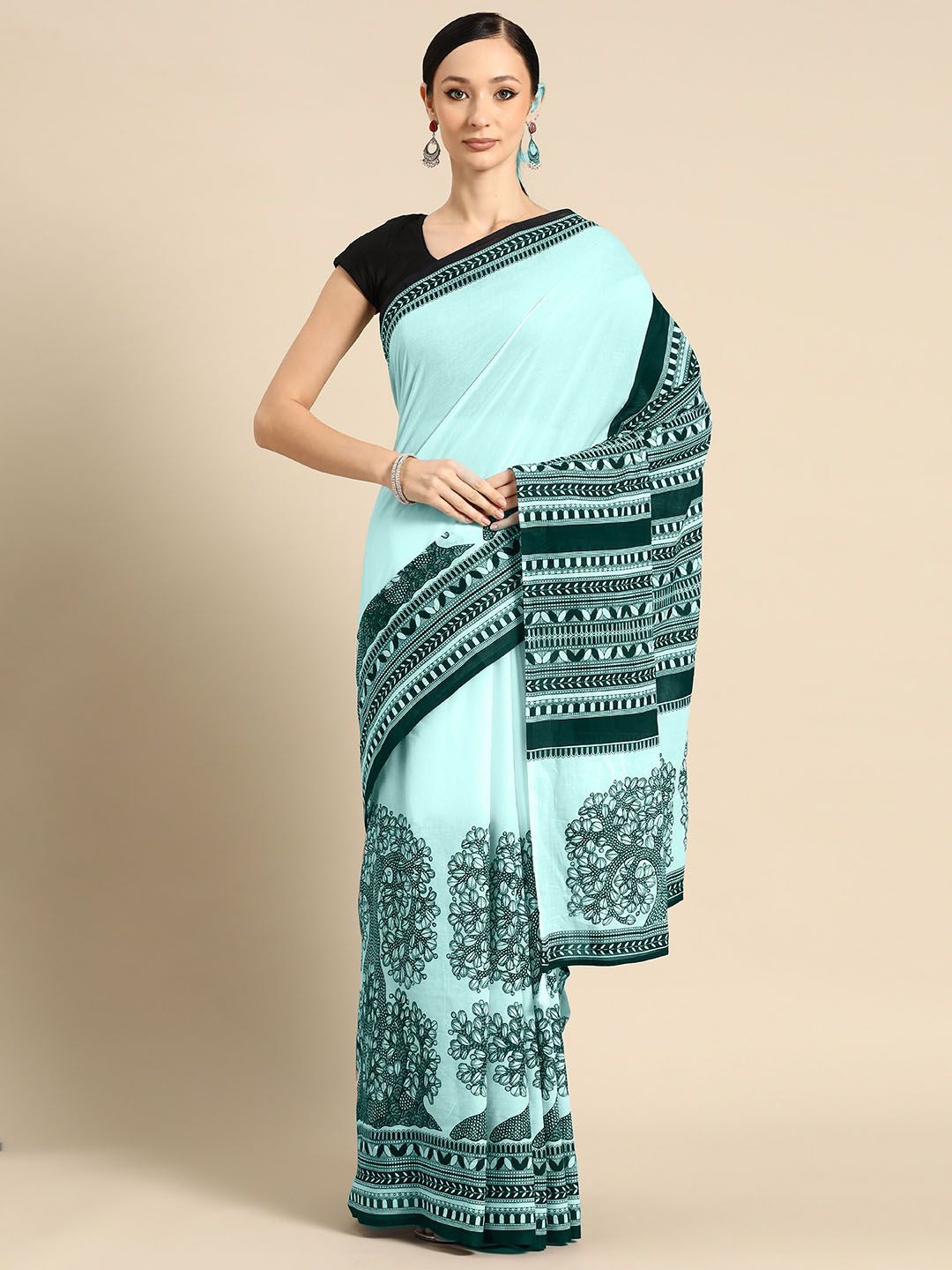 

BUTA BUTI Women Ethnic Motifs Printed Pure Cotton Saree, Sea green