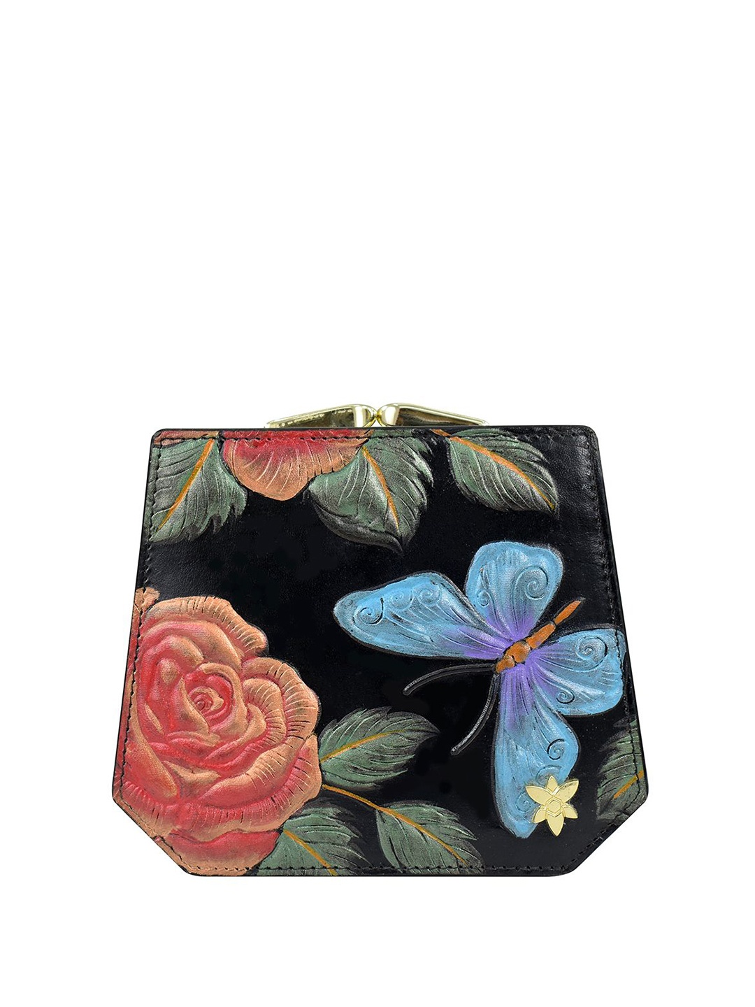 

Anuschka Women Floral Printed Leather Two Fold Wallet, Black