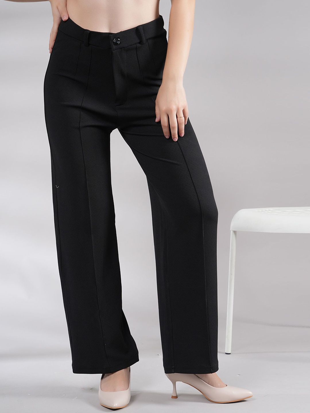 

BAESD Women High-Rise Easy Wash Formal Trousers, Black