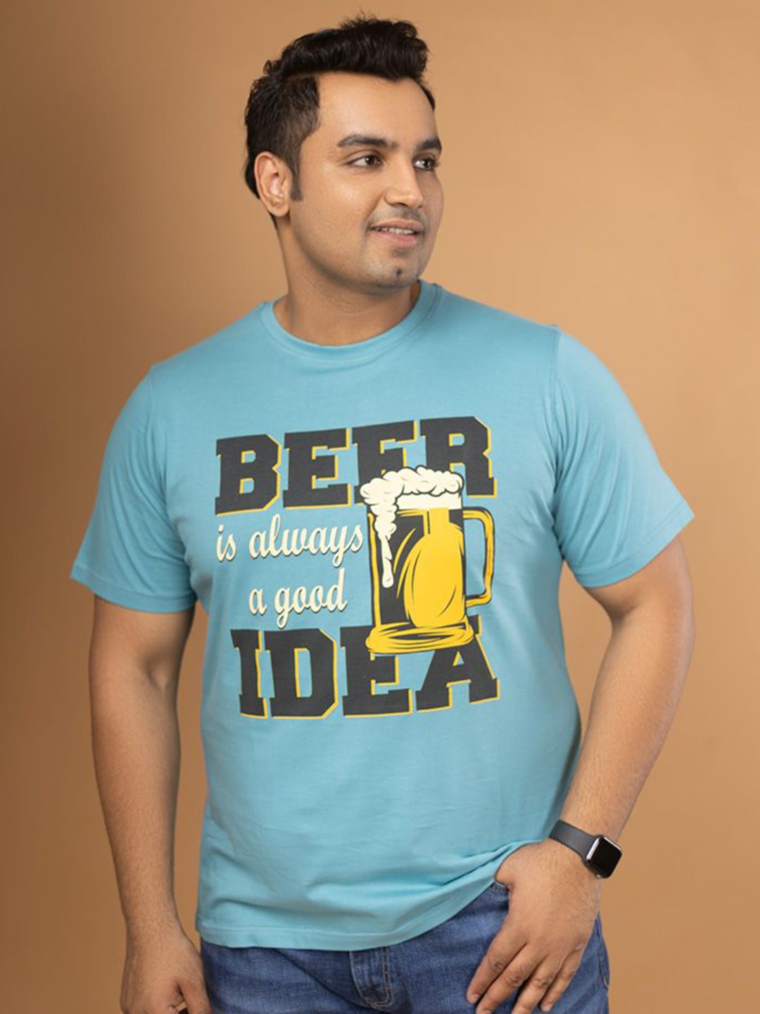 

Sizeupp Men Typography Printed Round Neck Cotton T-shirt, Blue