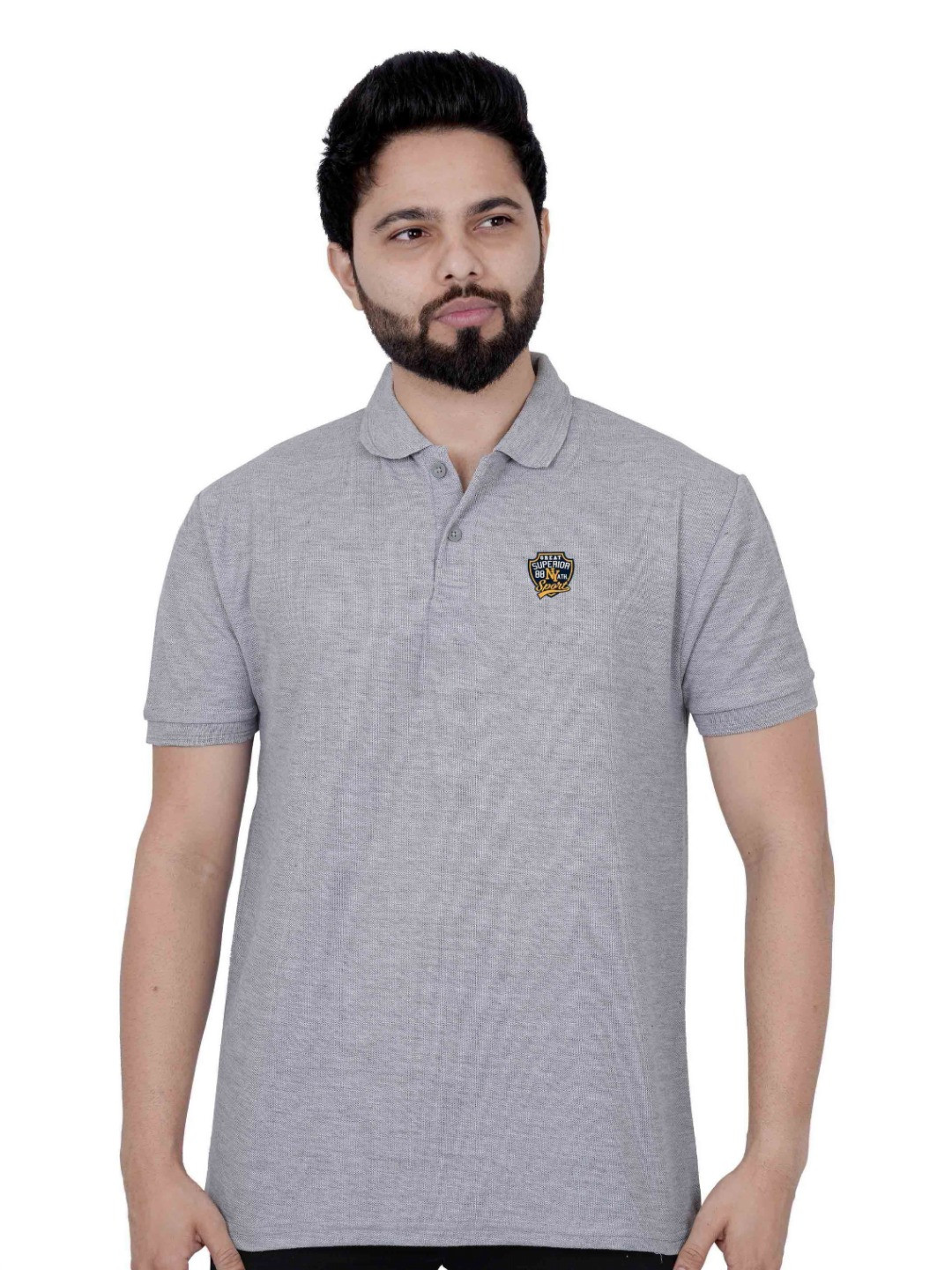 

LA MILANO Men Polo Collar Applique Slim Fit T-shirt, Grey