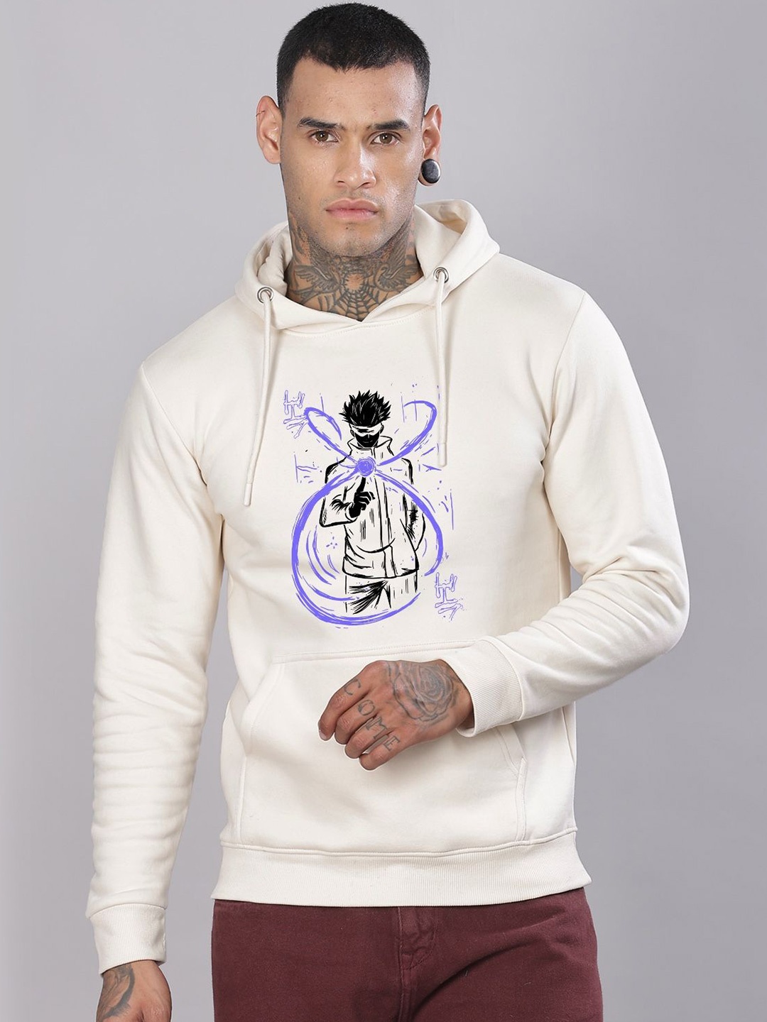 

ADRO Men Printed Hooded Sweatshirt, White