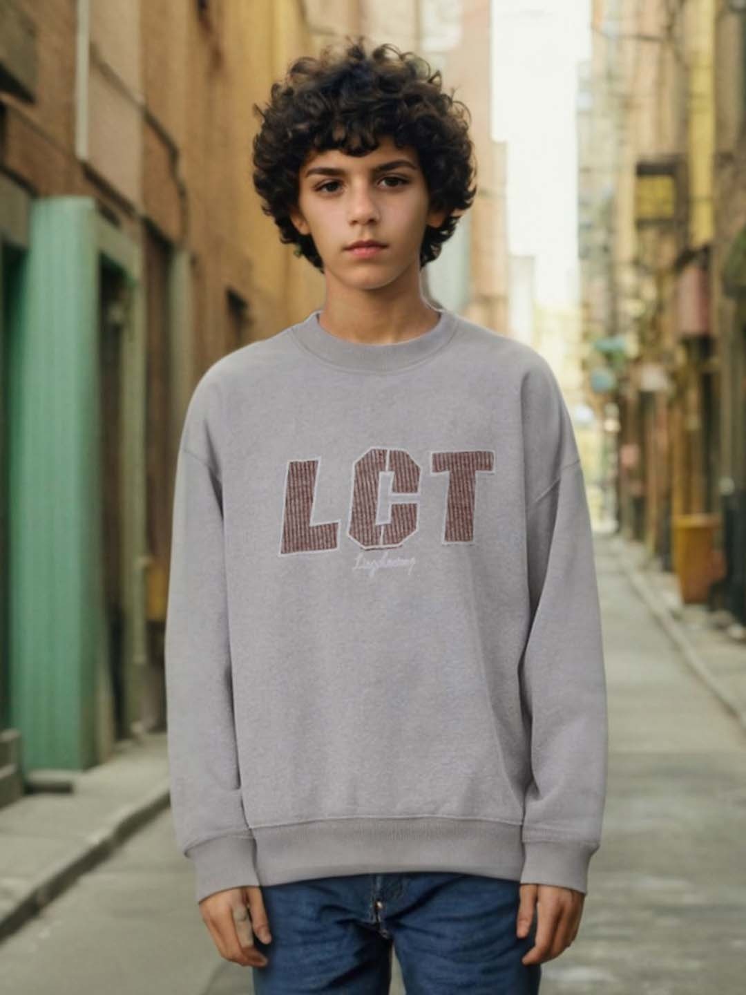 

INCLUD Boys Typography Printed Pullover Sweatshirt, Grey