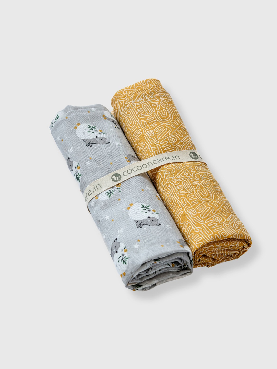 

cocoon care Infants Pack Of 2 Printed Bamboo Muslin Swaddles, Yellow
