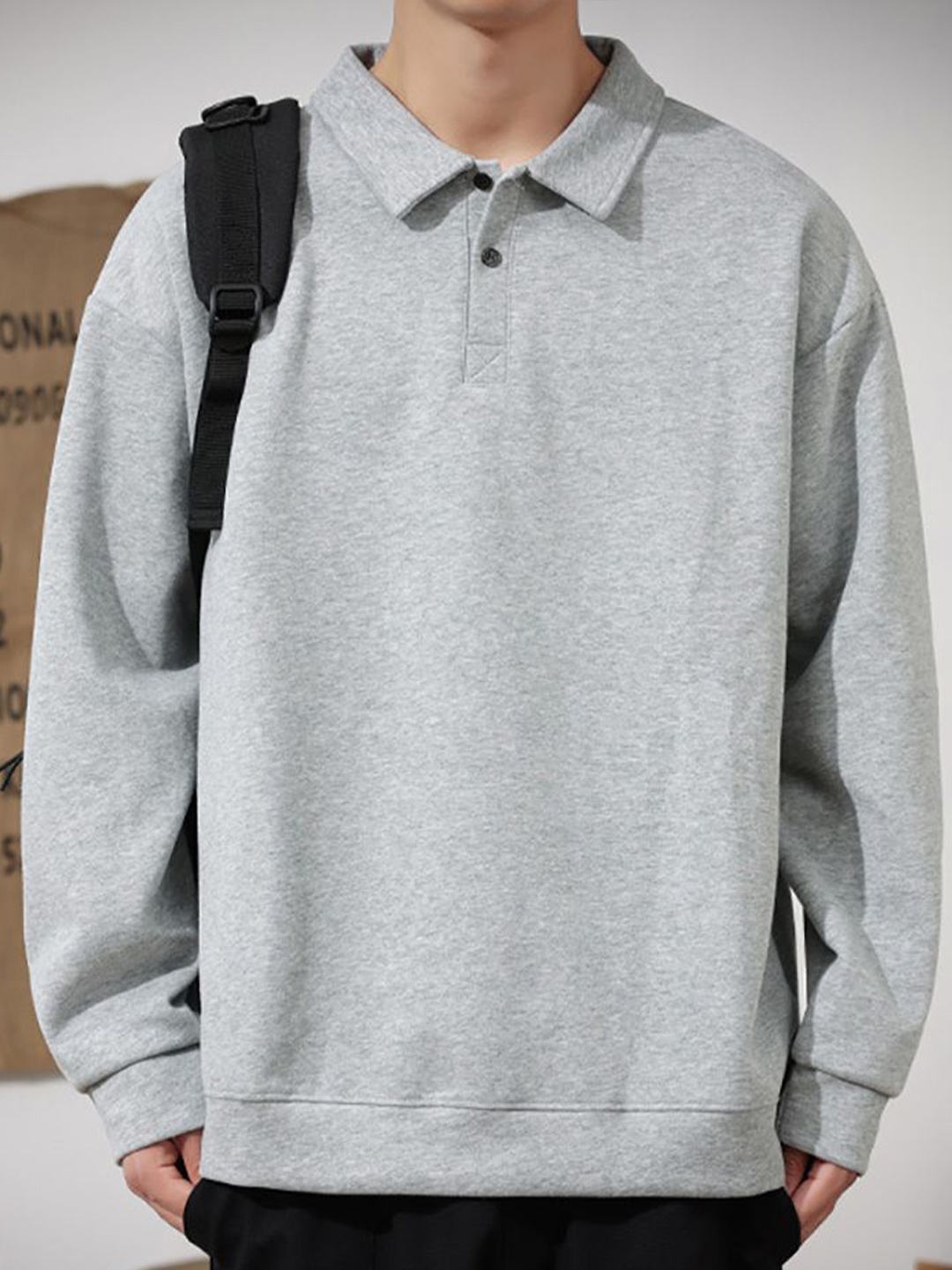 

StyleCast x Revolte Men Shirt Collar Sweatshirt, Grey