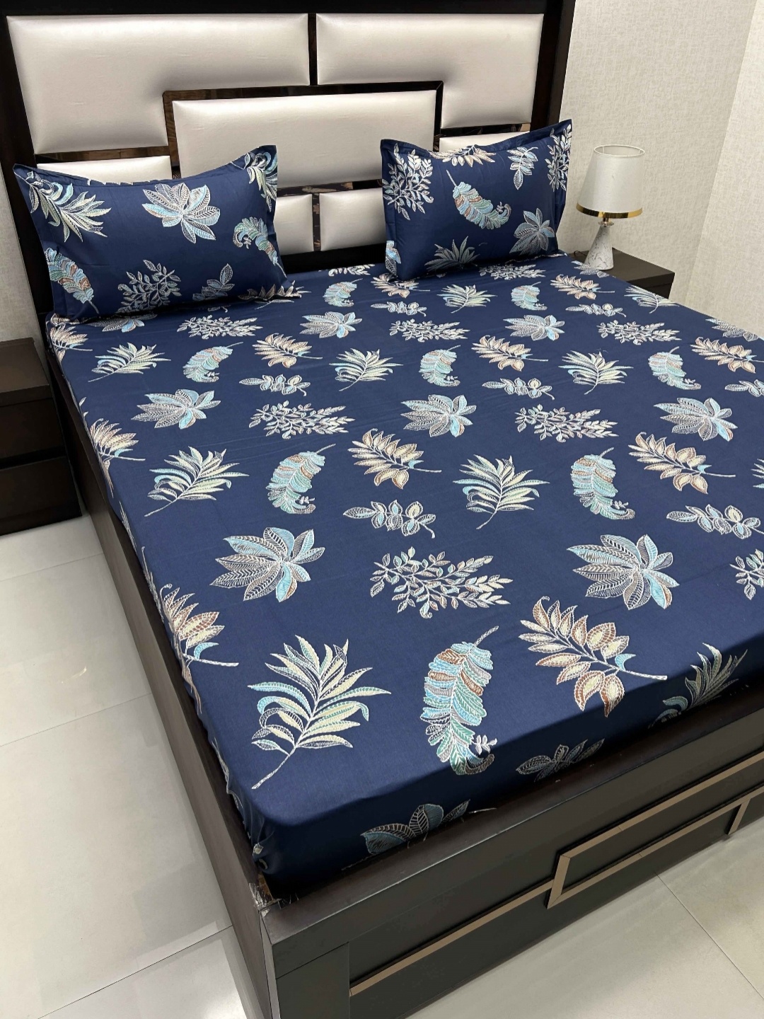 

Pure Decor Velar Sib Blue & Yellow Floral 330 TC Cotton King Bedsheet With 2 Pillow Covers