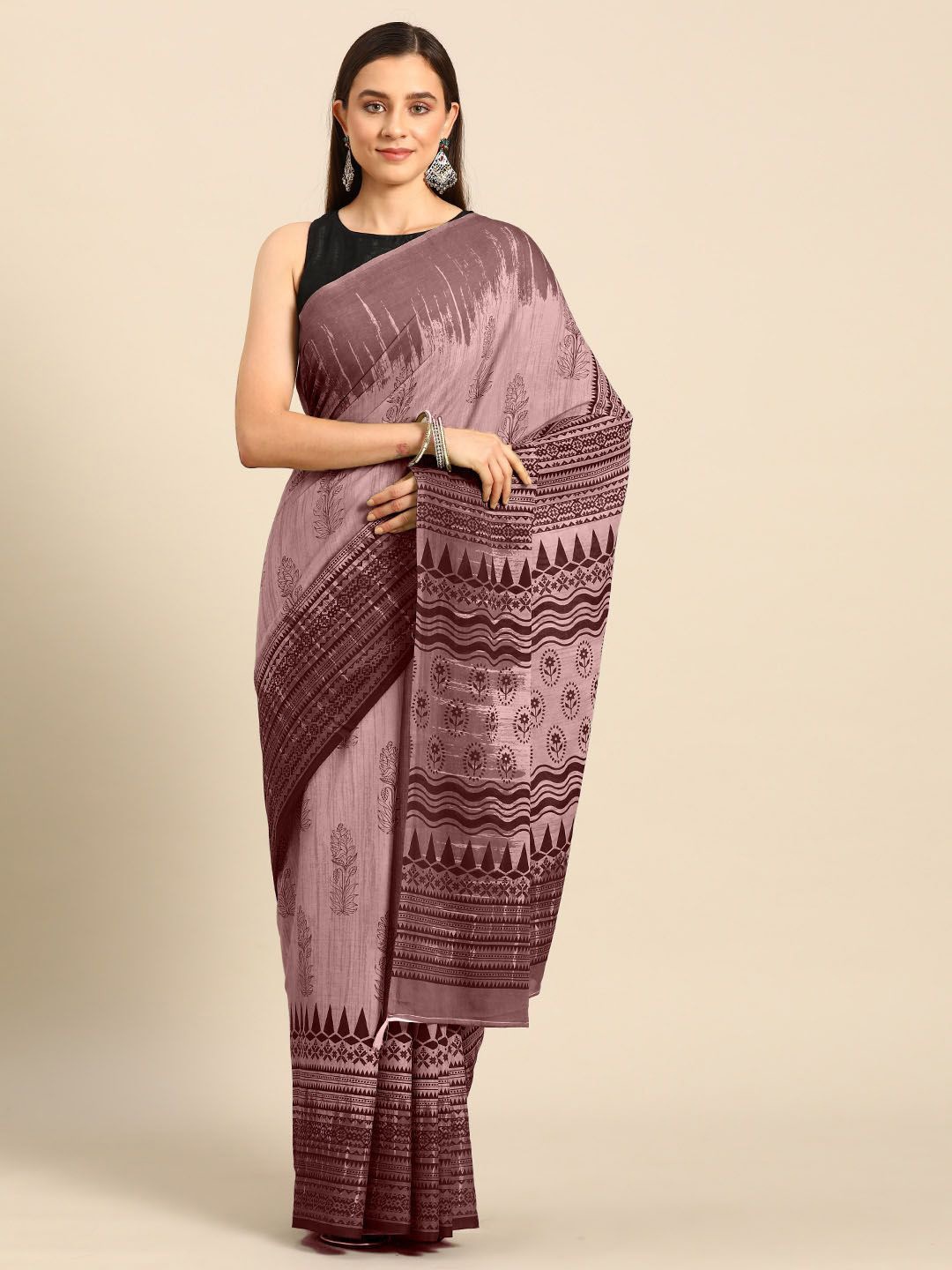 

BUTA BUTI Floral Pure Cotton Saree, Mauve