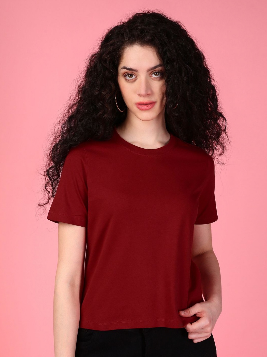 

DressBerry Women Solid Round Neck Cotton Relaxed Fit T-shirt, Red