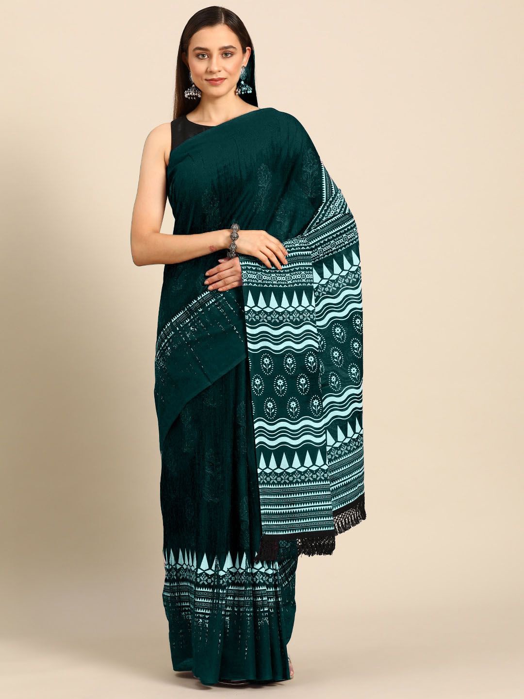 

BUTA BUTI Ethnic Motifs Printed Pure Cotton Saree, Green