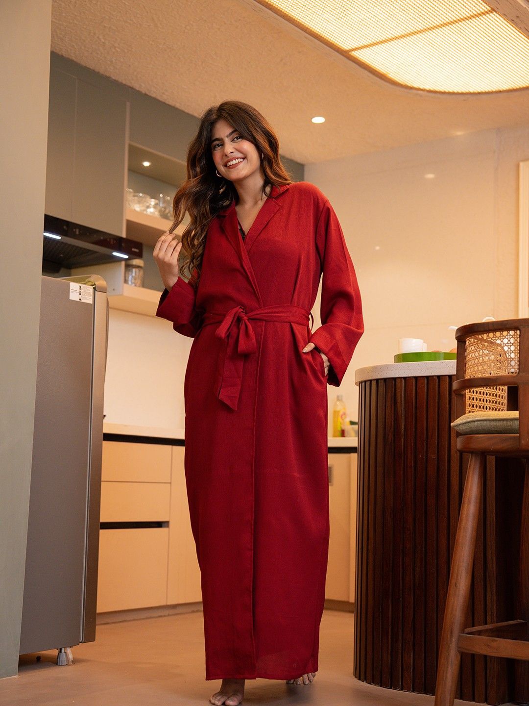

FEATHERS CLOSET Long Sleeves Bath Robe, Red