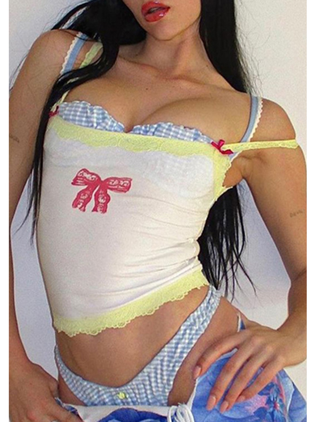 

LULU & SKY Women Graphic Printed Shoulder Straps Top, Yellow
