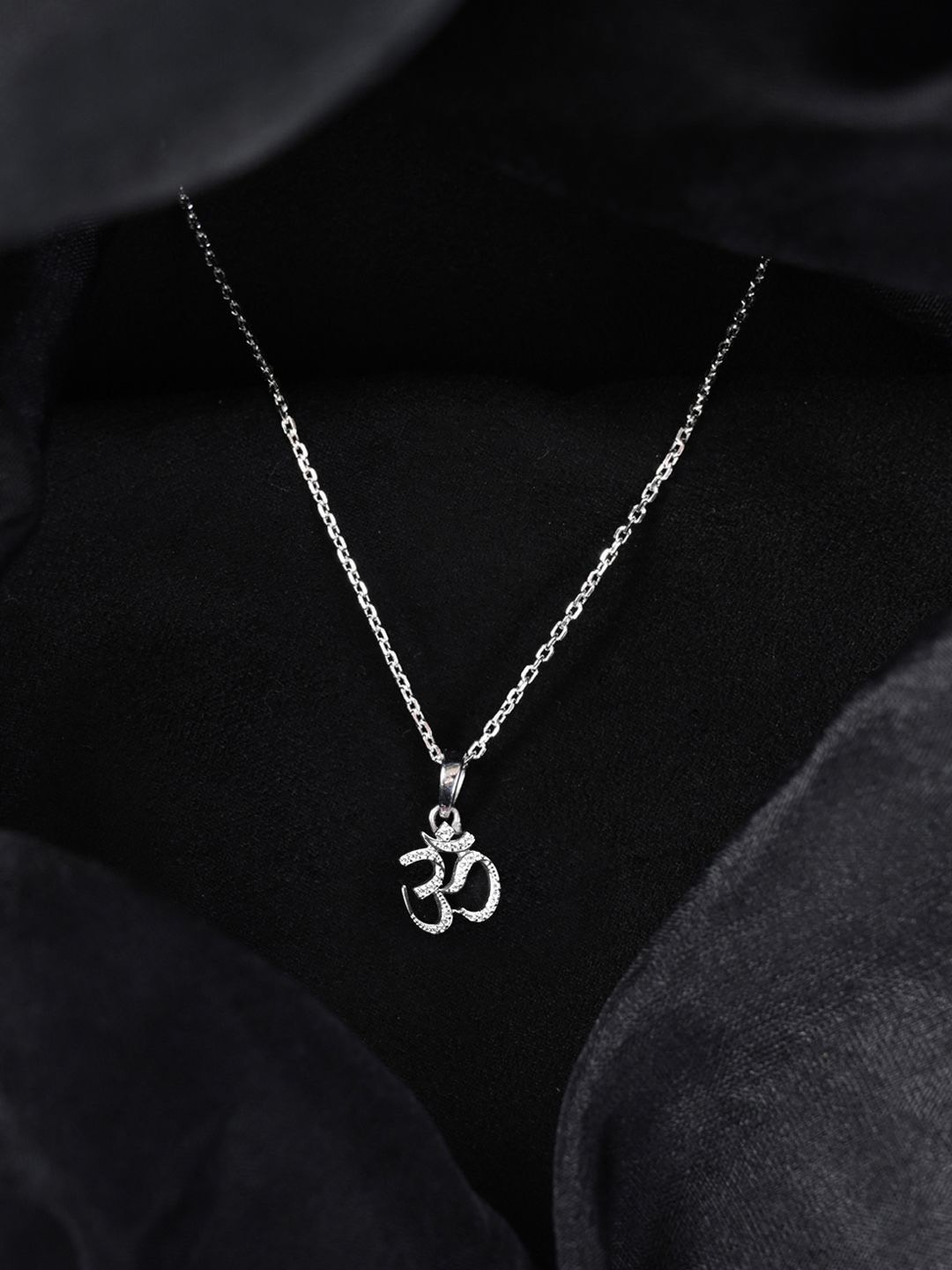 

Clara 925 Sterling Silver Rhodium-Plated Cubic Zirconia Om Charm Pendant with Chain