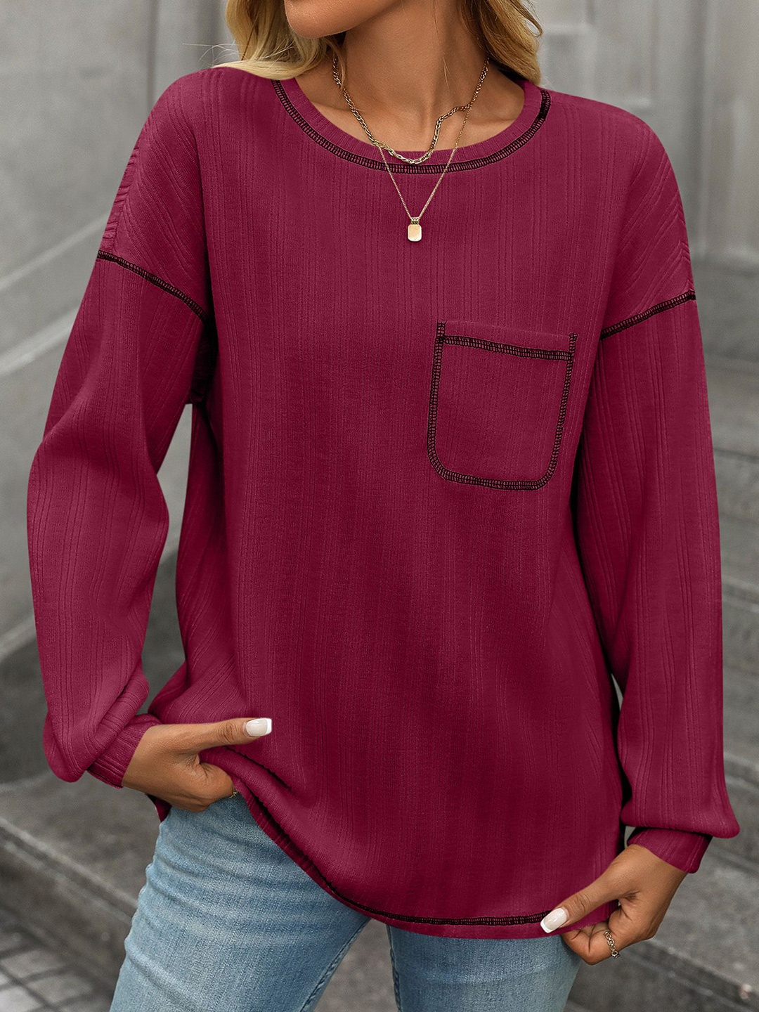 

StyleCast x Revolte Women Round Neck Sweatshirt, Maroon