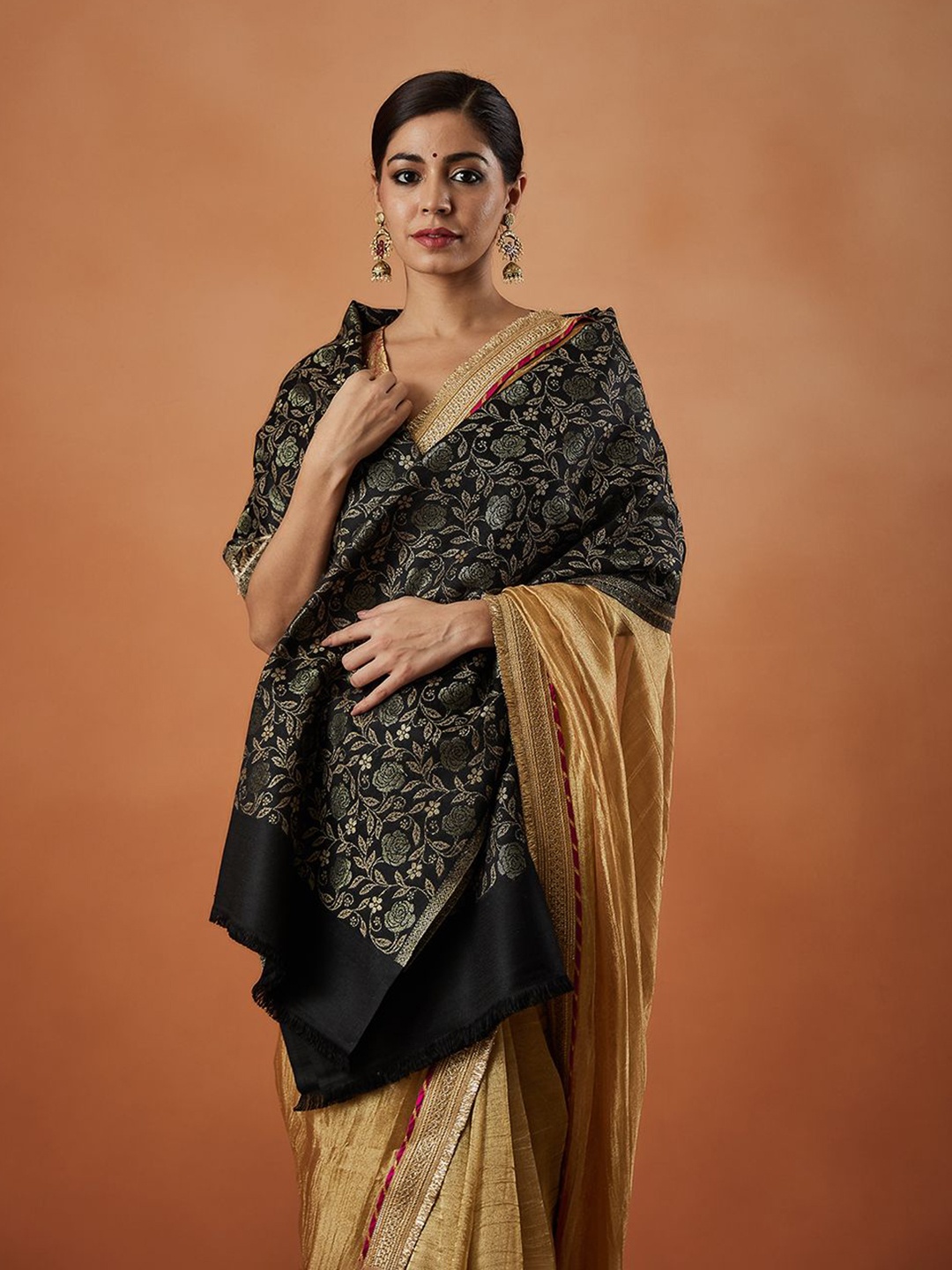 

Pashmoda Women Woven Design Stole, Black