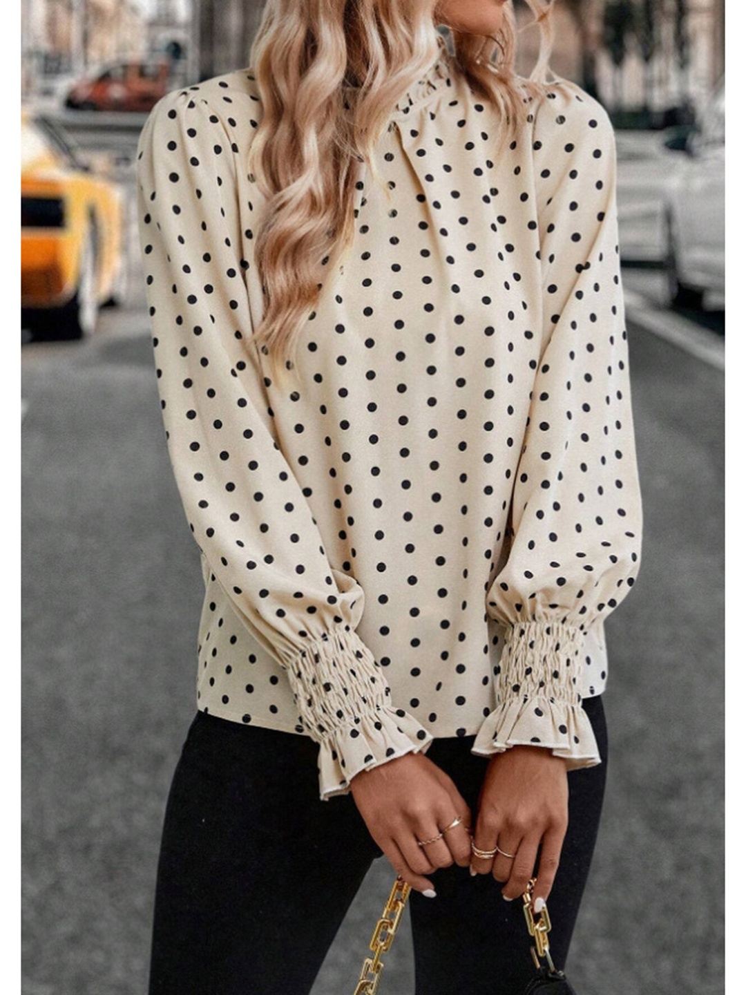 

LULU & SKY Women Polka Dots Printed High Neck Top, Beige