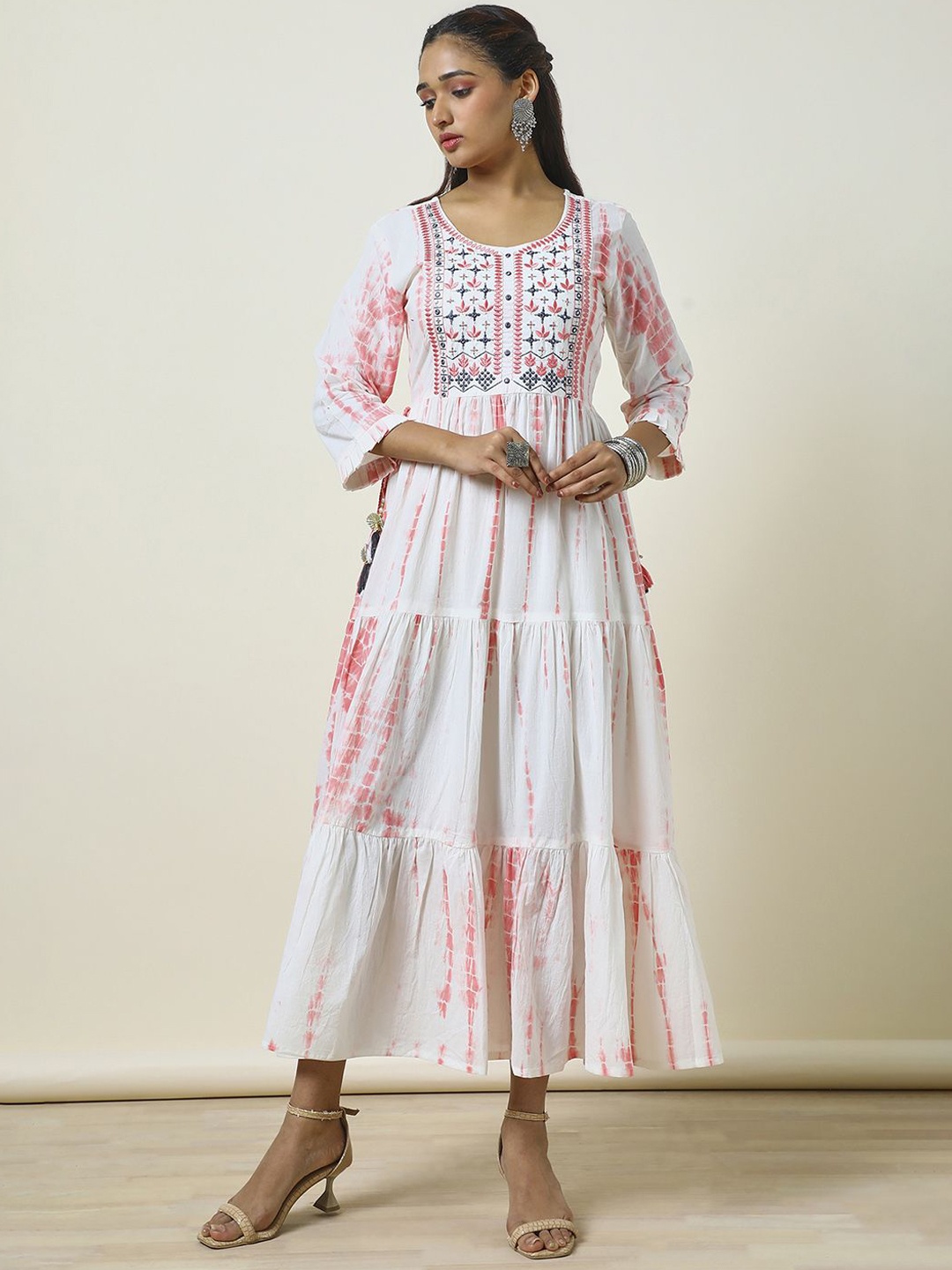 

Soch Women Sequin-Embroidered Cotton Maxi Ethnic Dress, Off white