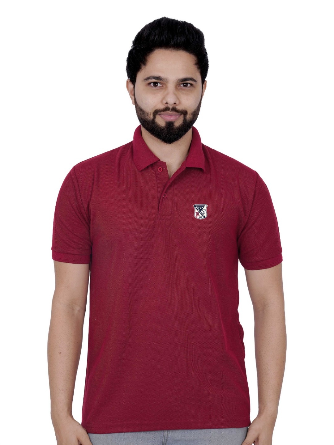 

LA MILANO Men Polo Collar Short Sleeves Applique Slim Fit T-shirt, Maroon