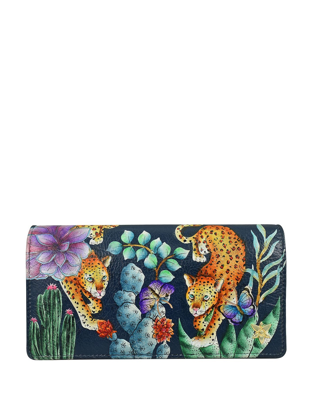 

Anuschka Women Floral Printed Two Fold Wallet, Navy blue