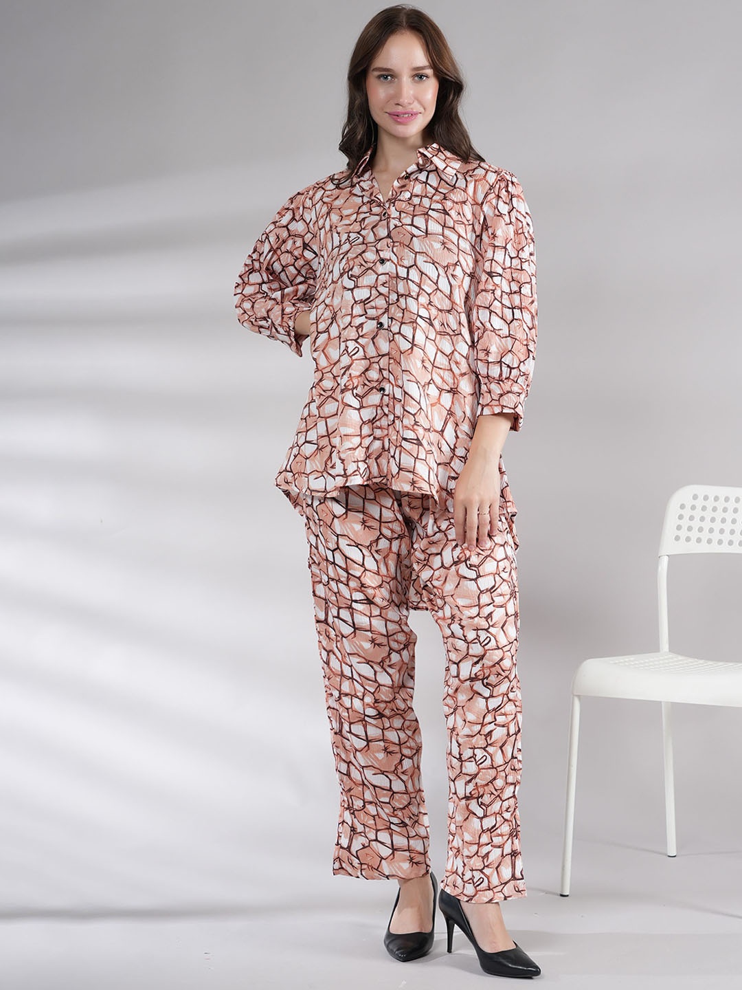 

BAESD Abstract Printed Shirt With Trousers, Peach