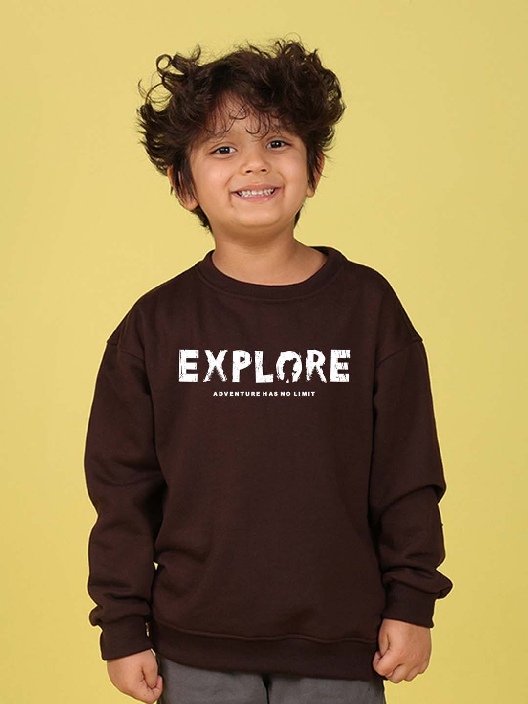 

NUSYL Boys Printed Oversized Sweatshirt, Brown