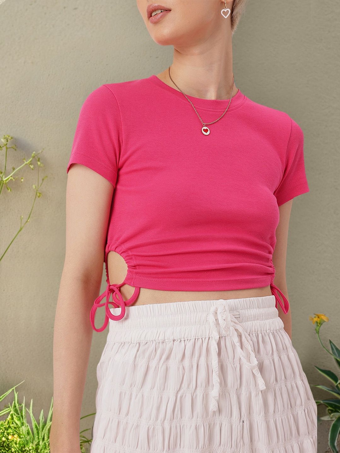 

DressBerry Vacay Vibes Cut-Out Ruched Crop Top, Magenta