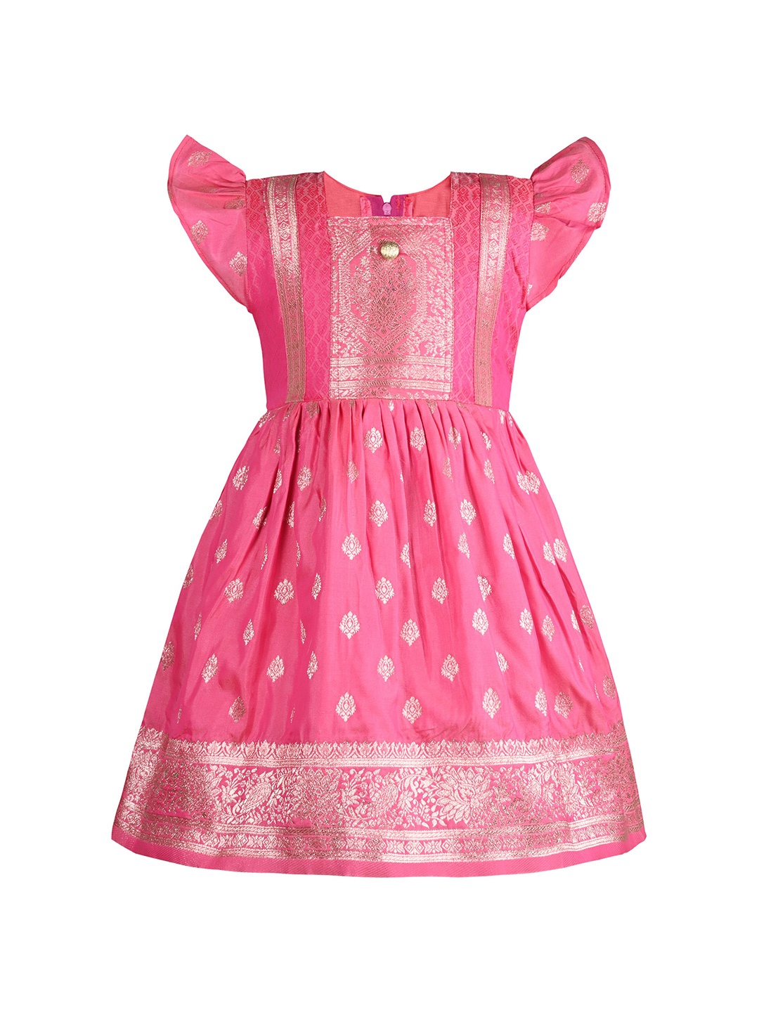 

Wish Karo Girls Woven Design Embellished Fit & Flare Dress, Pink