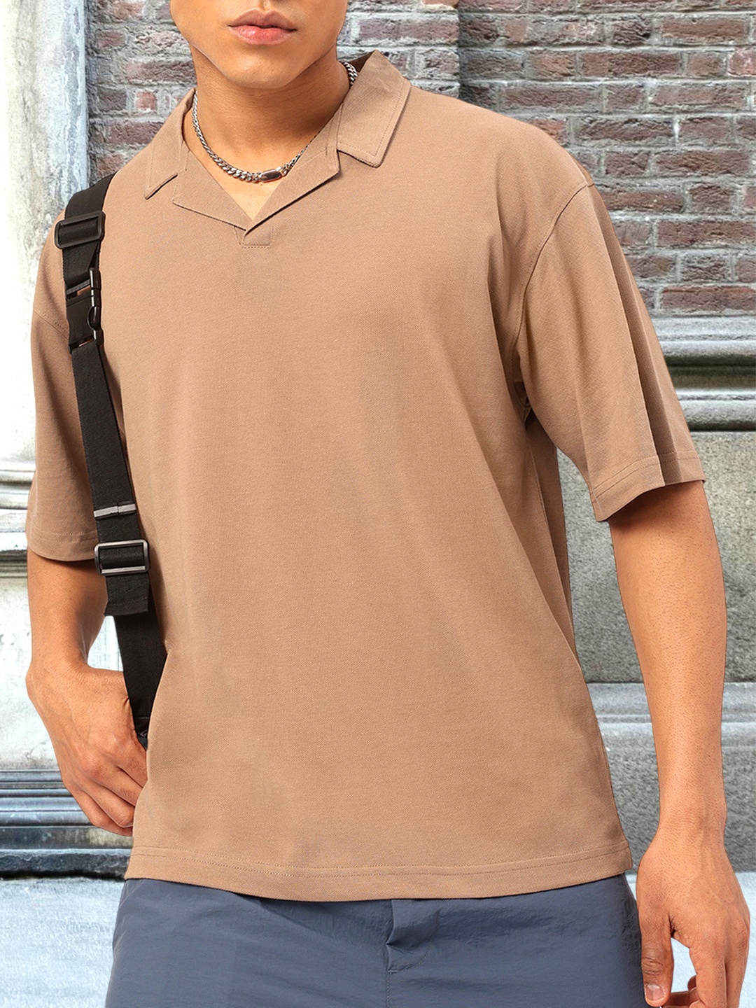 

Kook N Keech Cozy Chic Drop-Shoulder Sleeves Oversized T-shirt, Taupe