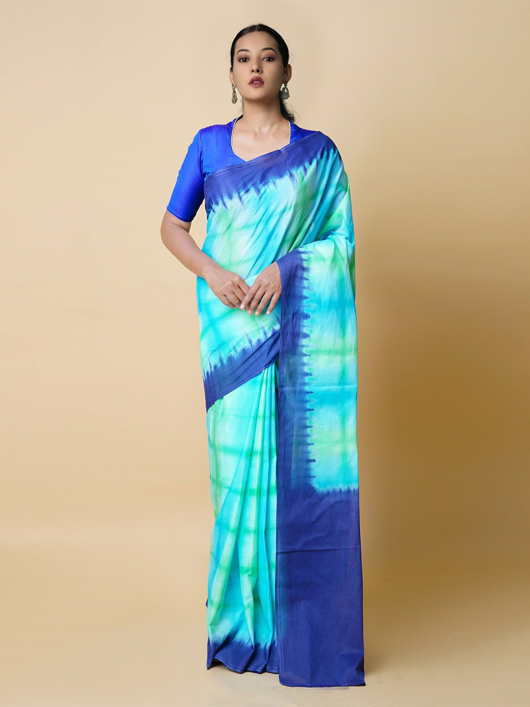 

Unnati Silks Tie and Dye Pure Cotton Handloom Saree, Green