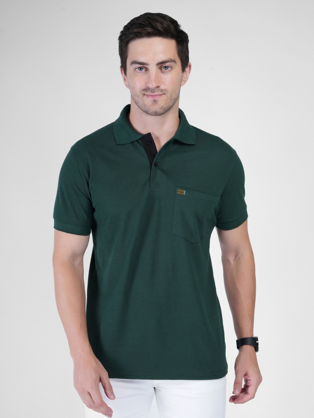 

Polo Plus Men Bio Finish Solid Polo Collar Cotton T-shirt, Green