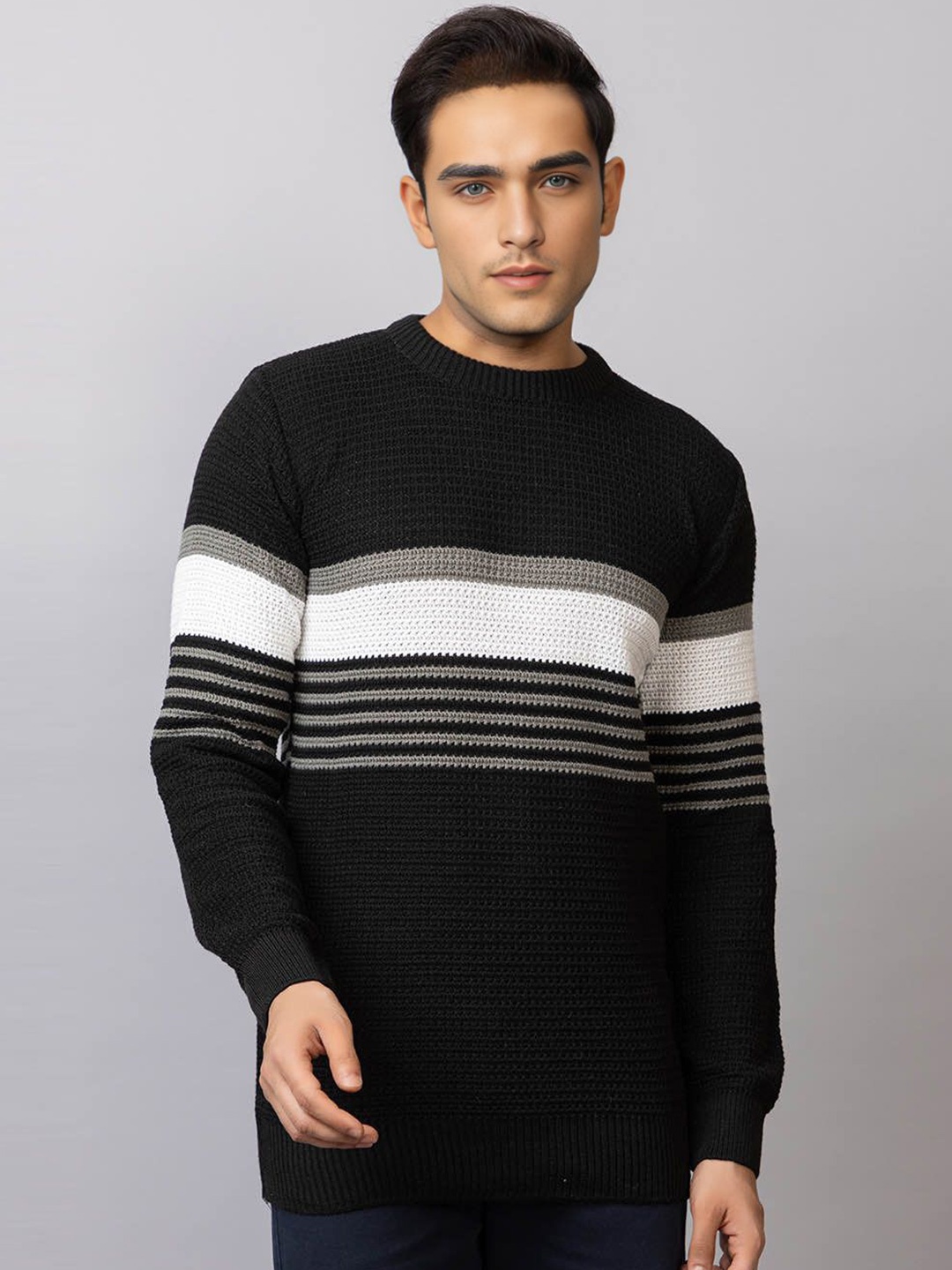 

TYSORT Men Cable Knit Woollen Pullover, Black