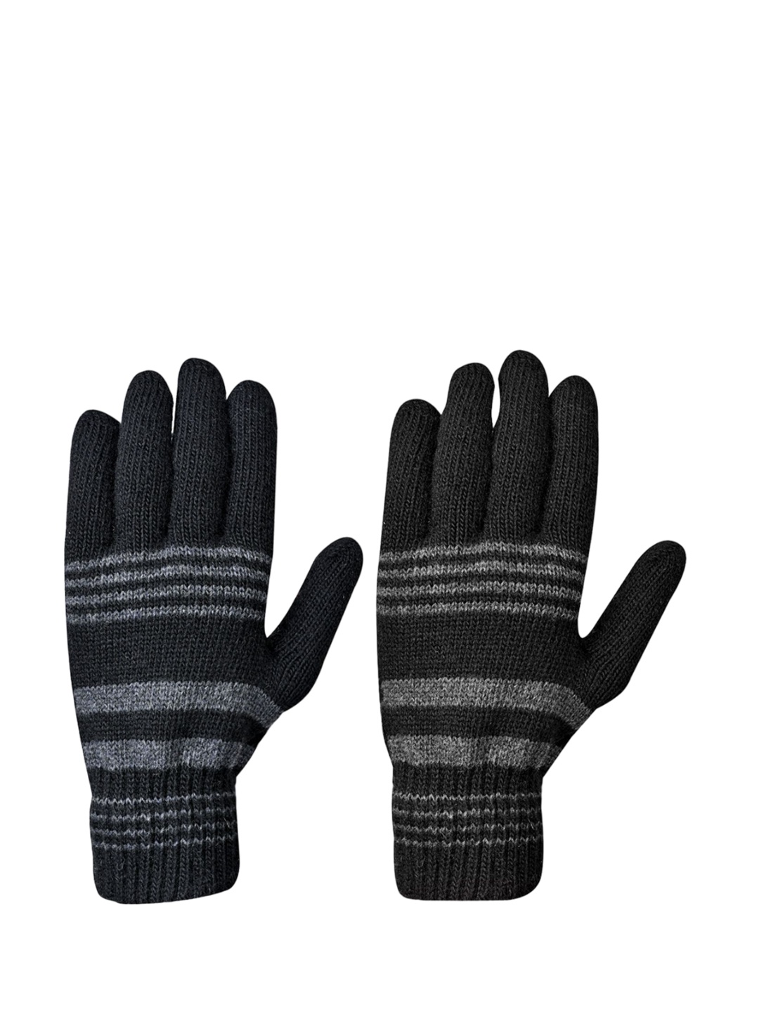 

LOOM LEGACY Men Striped Acrylic Winter Gloves, Black