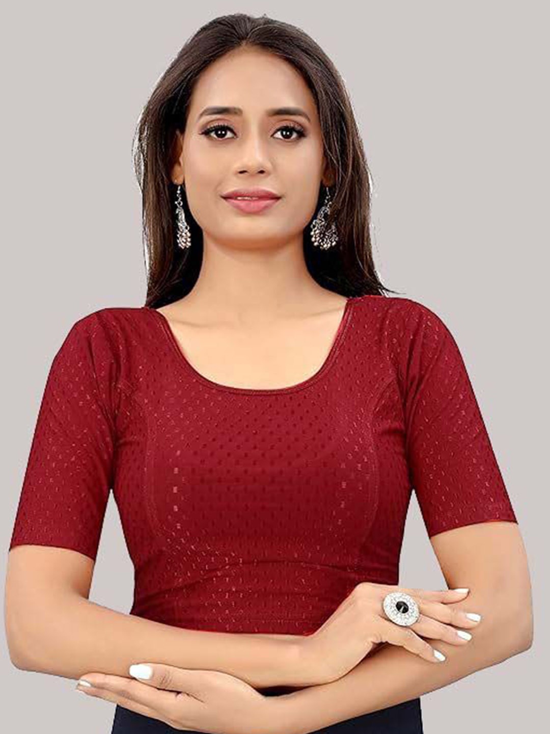 

Krimmple Women Embellished Non-Padded Saree Blouse, Maroon