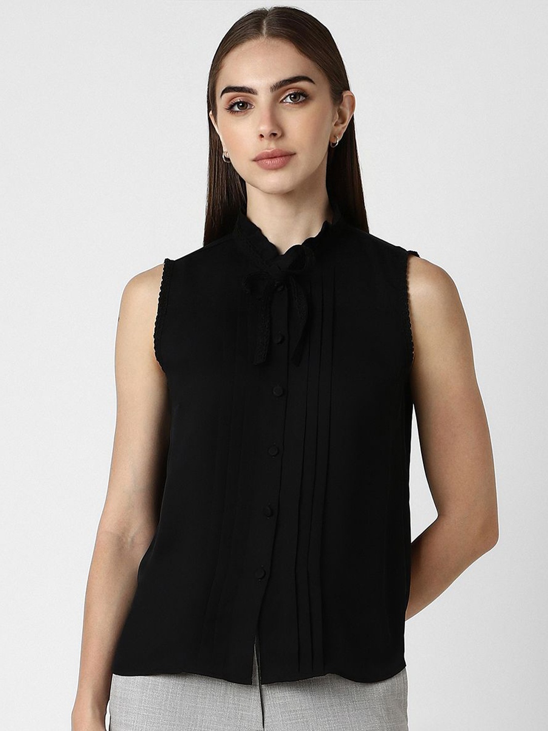 

Van Heusen Woman Solid Tie-Up Neck Top, Black