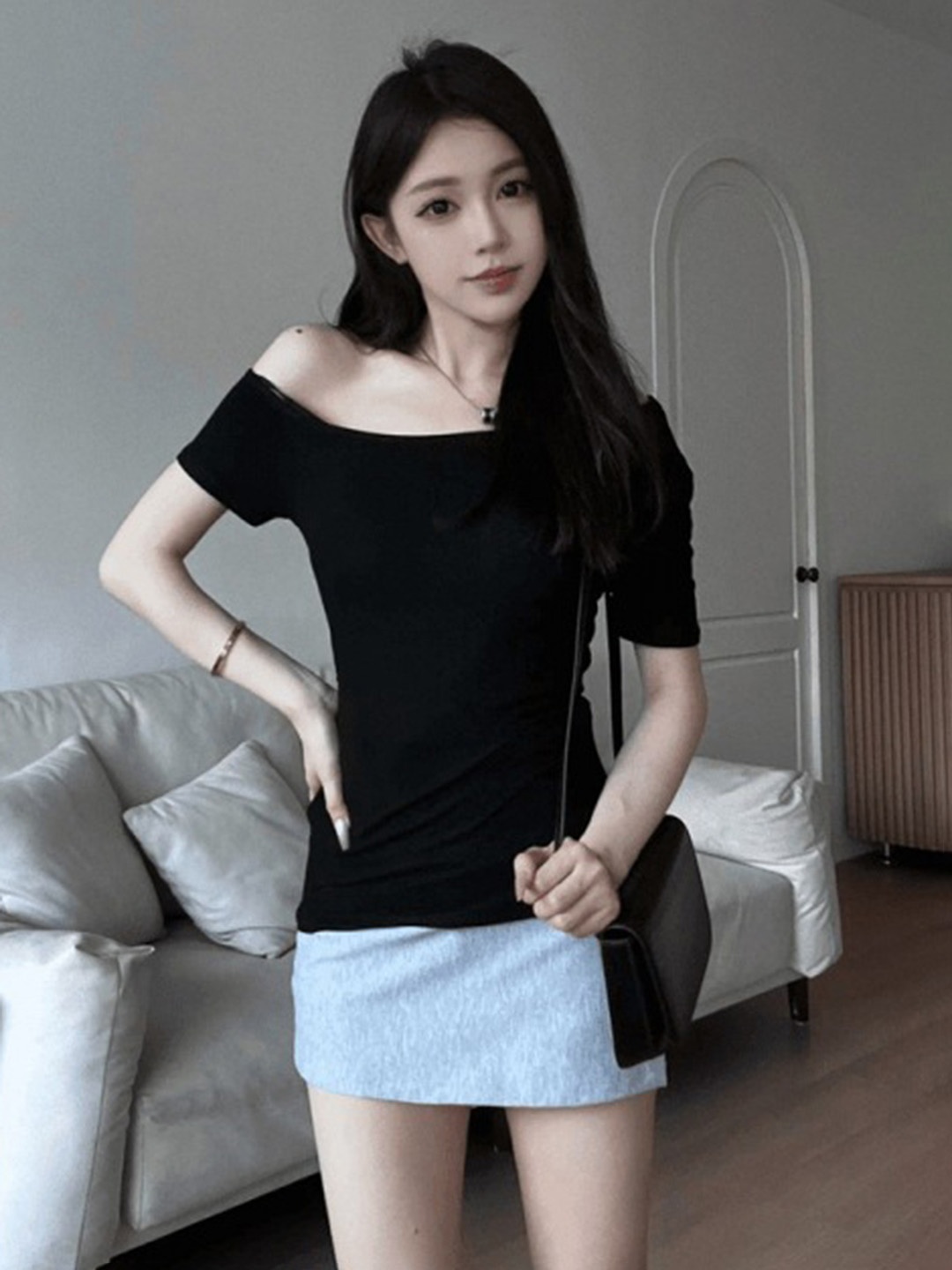 

LULU & SKY Women Solid Off-Shoulder Top, Black