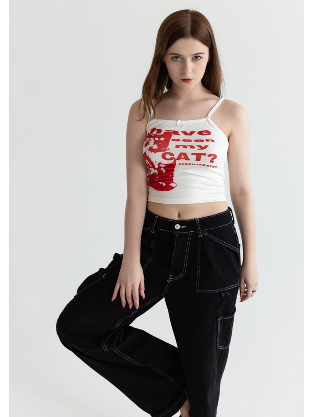 

LULU & SKY Women Graphic Printed Shoulder Straps Top, White
