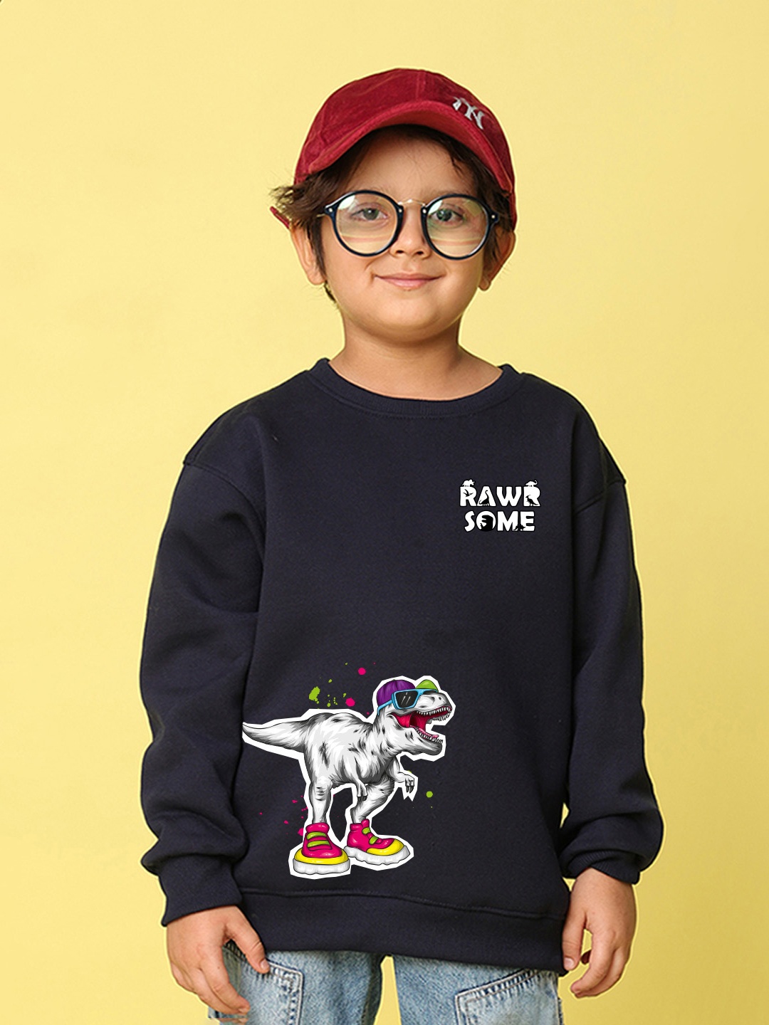 

NUSYL Boys Printed Oversized Sweatshirt, Navy blue