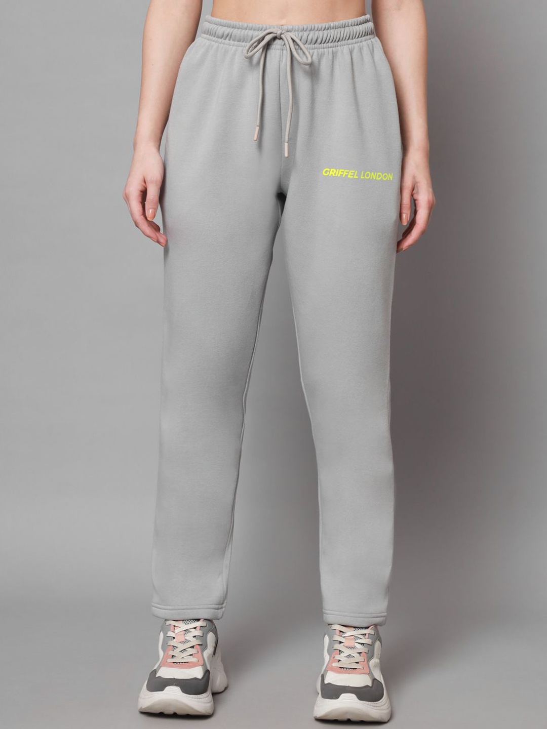 

GRIFFEL Women Mid Rise Track Pants, Grey melange