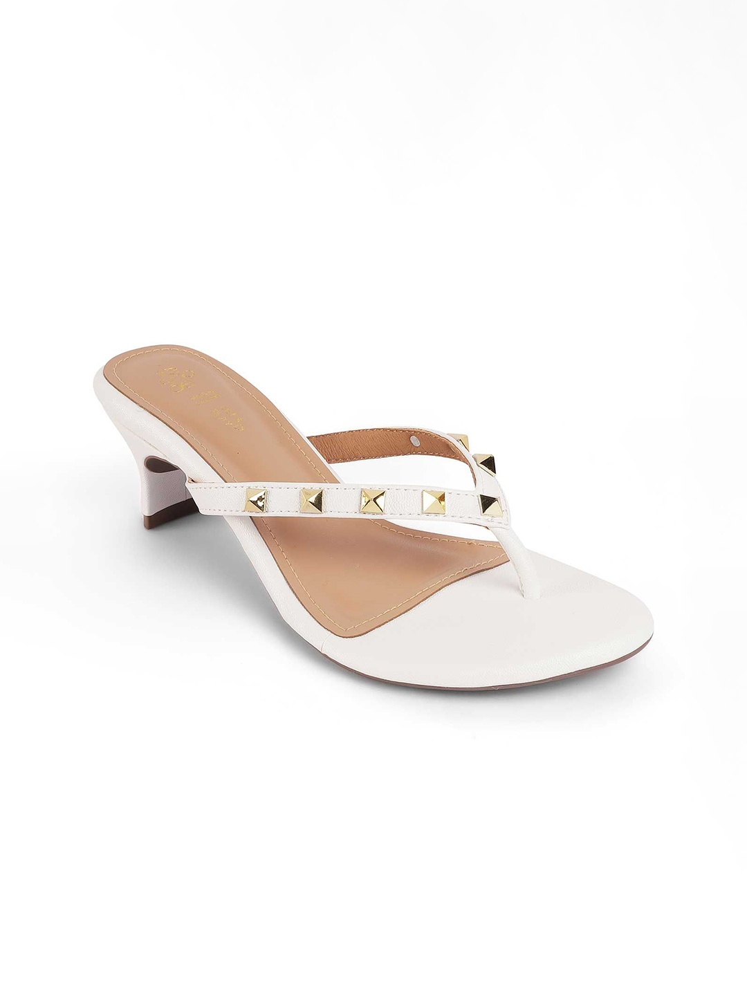 

Tresmode Embellished Leather Block Heel Sandals, White